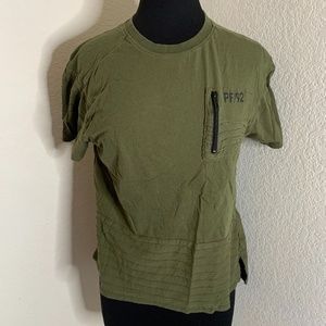 𝅺PHAT Farm Army Green T-Shirt With Zip Pocket And Texture Women's Medium (1031)